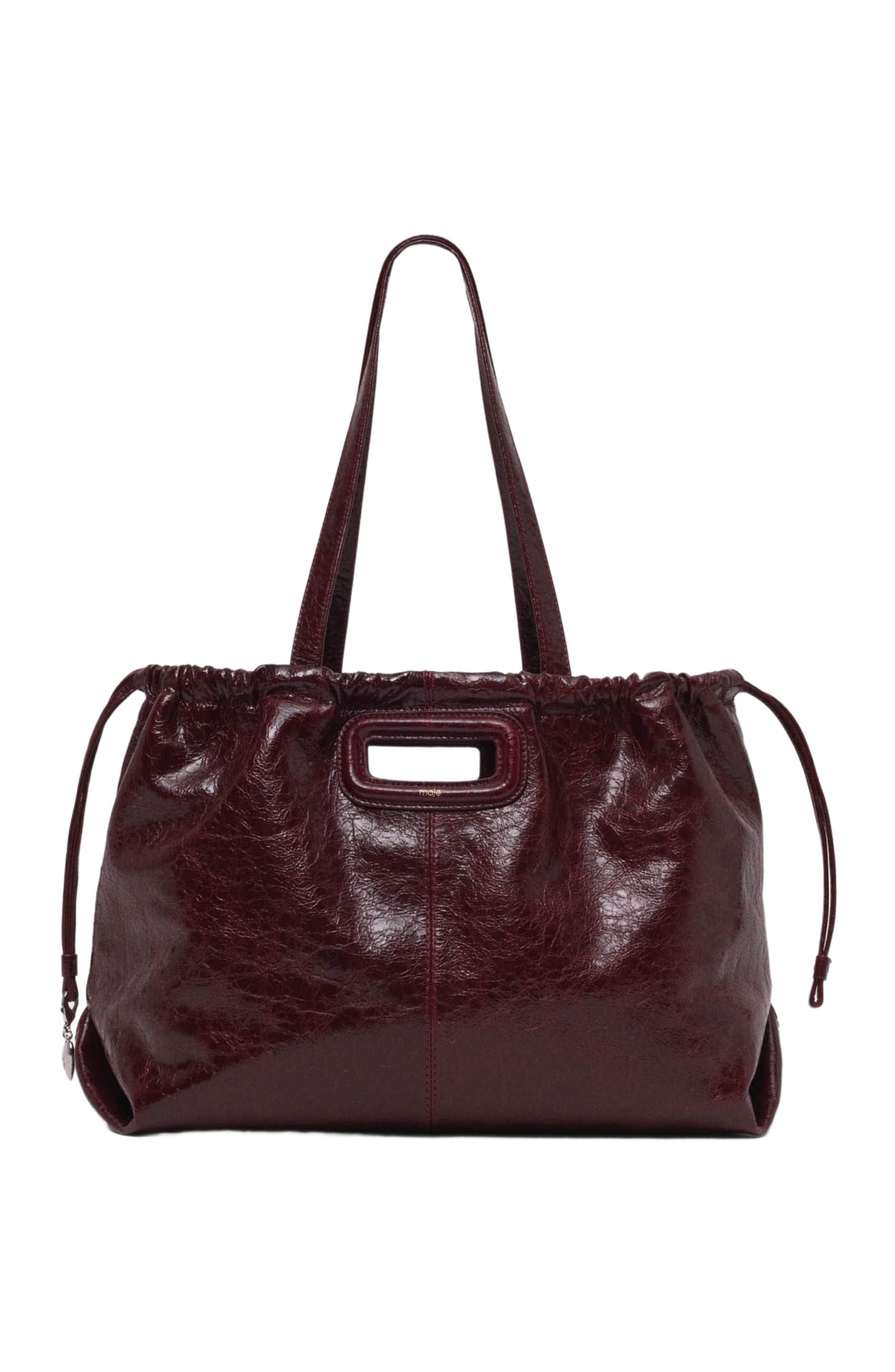 Crackled leather M Tote bag, Main, color, Burgundy