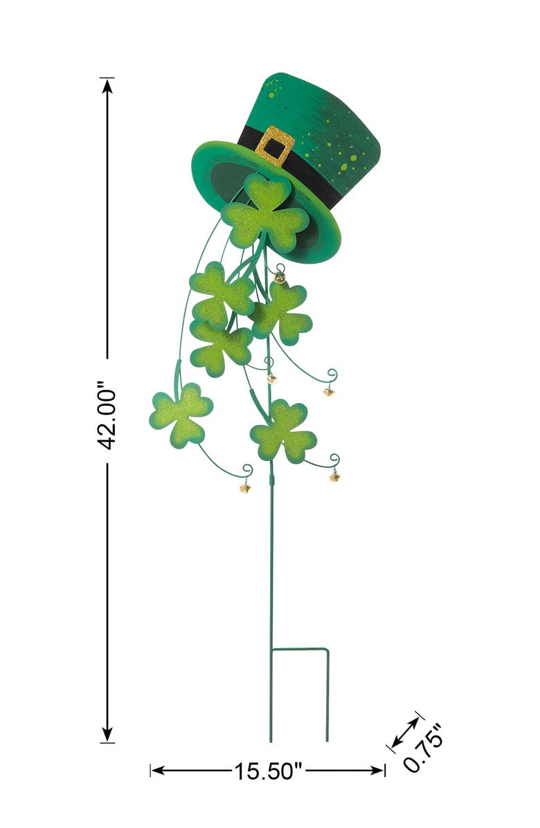 Glitzhome St. Patrick's Metal Leprechaun Hat Shamrocks Yard stake, Alternate, color, Green