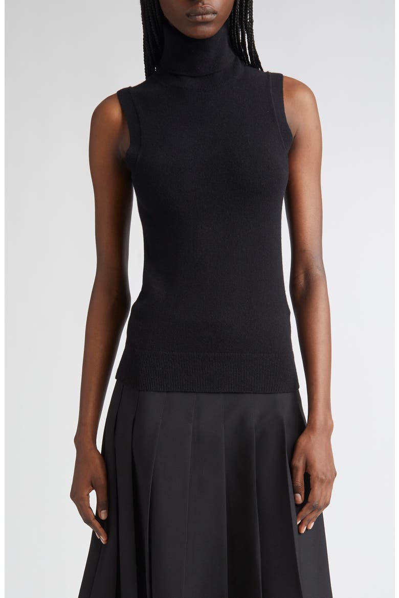 Sleeveless Cashmere Turtleneck Sweater, Main, color, BLACK
