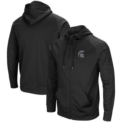 Men's Colosseum Black Michigan State Spartans Blackout 3.0 Tonal Raglan Full-Zip Hoodie