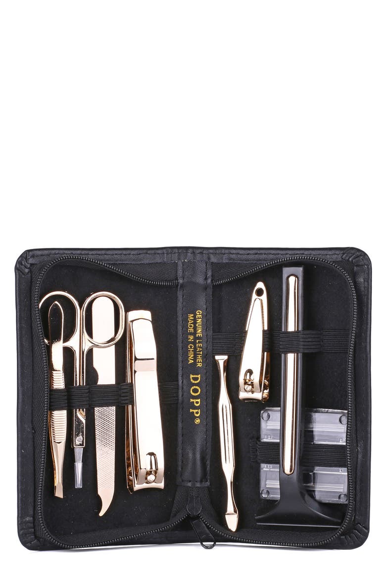 Dopp® 8-Piece Genuine Leather Manicure Set, Main, color, BLACK