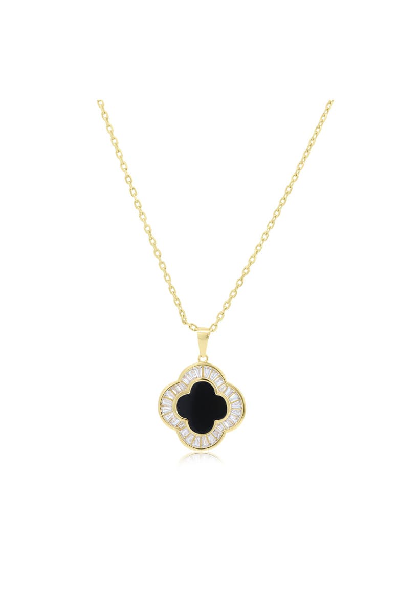 Large Onyx CZ Clover Necklace, Main, color, Gold Plated Sterling Silver