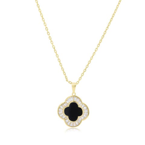 Large Onyx CZ Clover Necklace