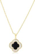 The Lovery Fine Jewelry Large Onyx CZ Clover Necklace