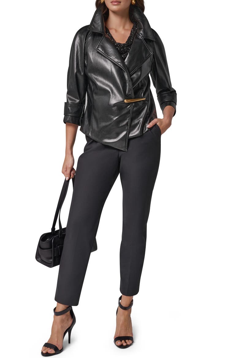 Faux Leather Blazer, Alternate, color, BLACK