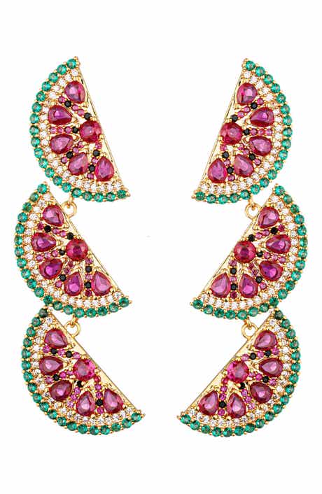 EYE CANDY LOS ANGELES Palm Watermelon Cubic Zirconia Drop Earrings