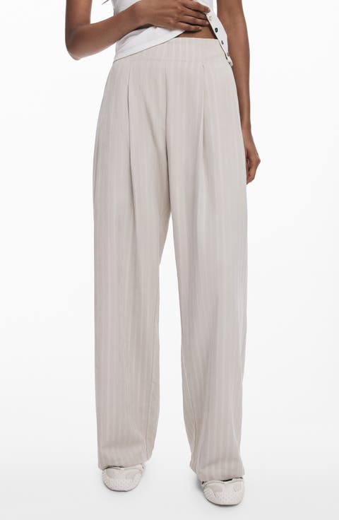 Pleat Front Wide Leg Pants