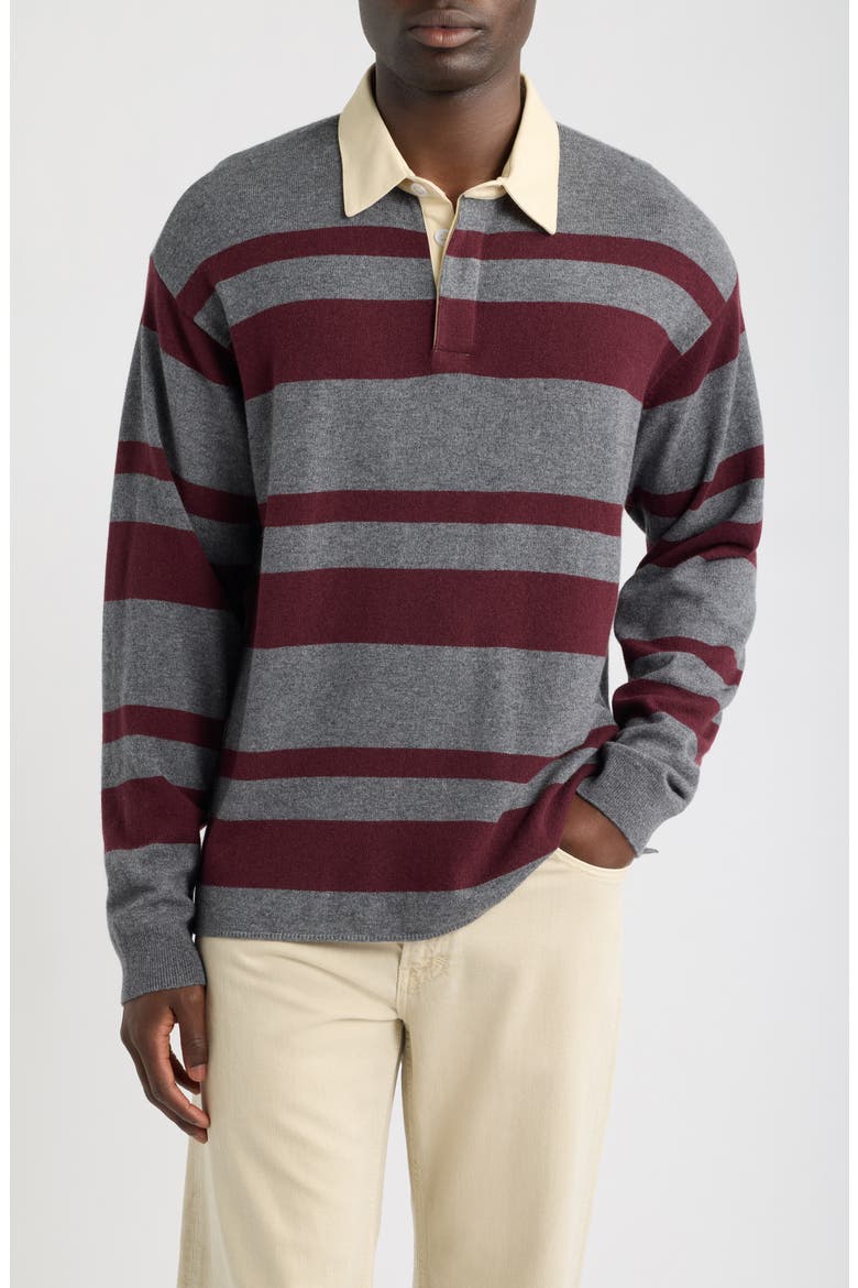Striped Rugby Sweater, Main, color, GREY/ BURGUNDY STRIPE