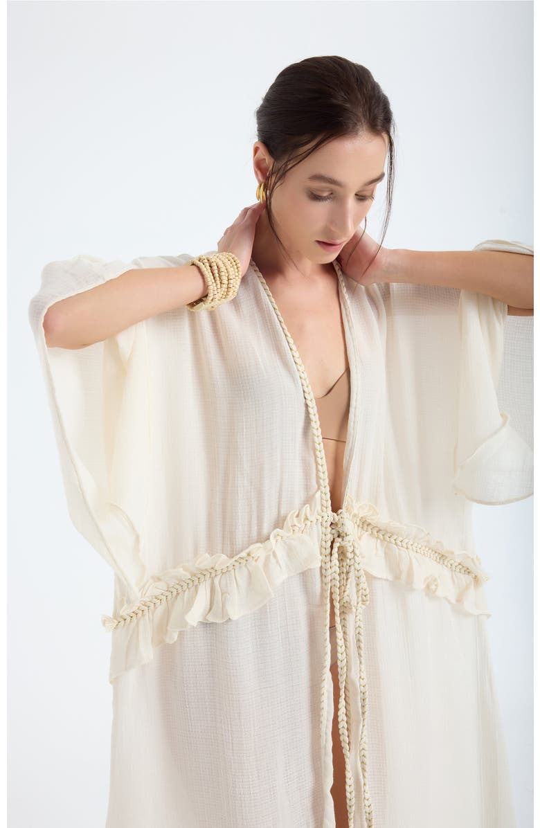 Monlicia Leora 100% Cotton with Gold Braided Details Maxi Kimono, Alternate, color, Ivory