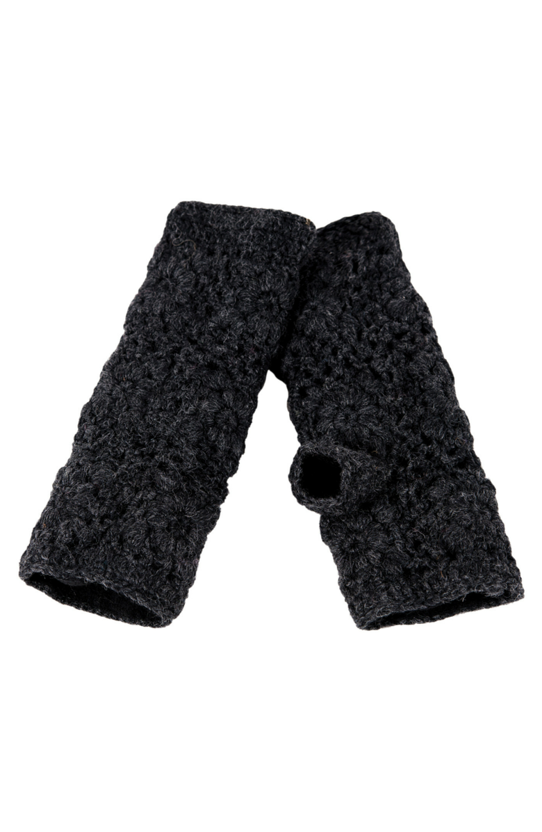 Nirvanna Designs Flower Crochet Handwarmers, Alternate, color, Black