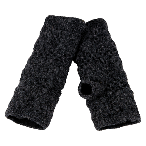 Nirvana Designs Flower Crochet Handwarmers In Charcoal