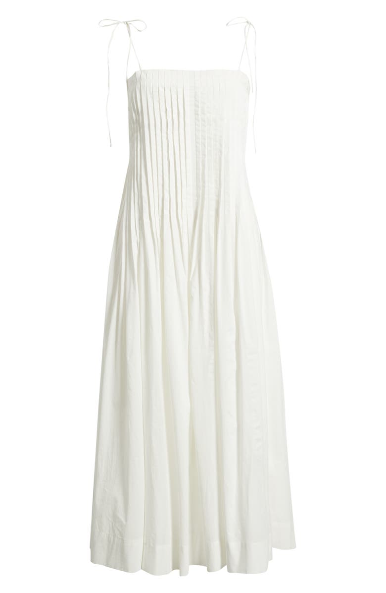 MOON RIVER Pleat Detail Cotton Midi Dress, Main, color, Off White