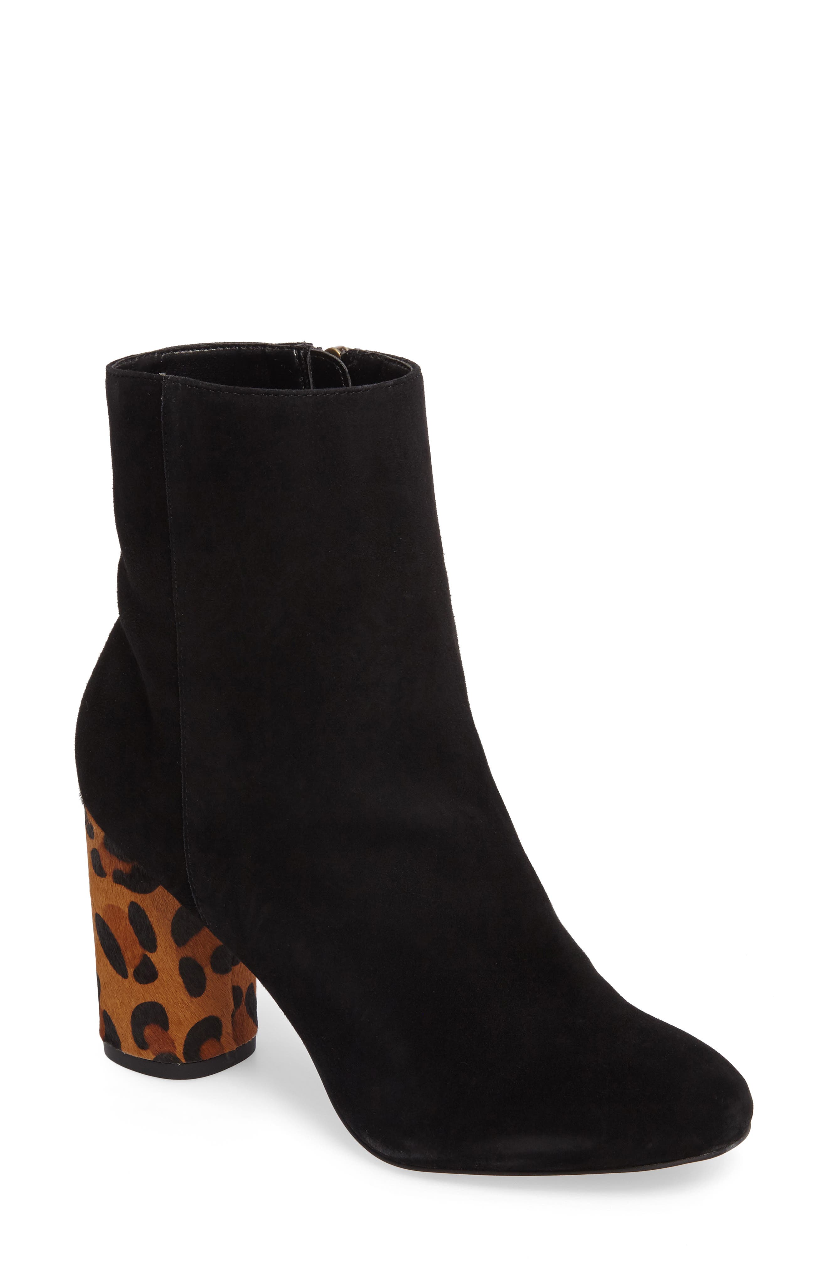 Mulholland Embroidered Boot, Main, color, BLACK WITH LEOPARD HEEL