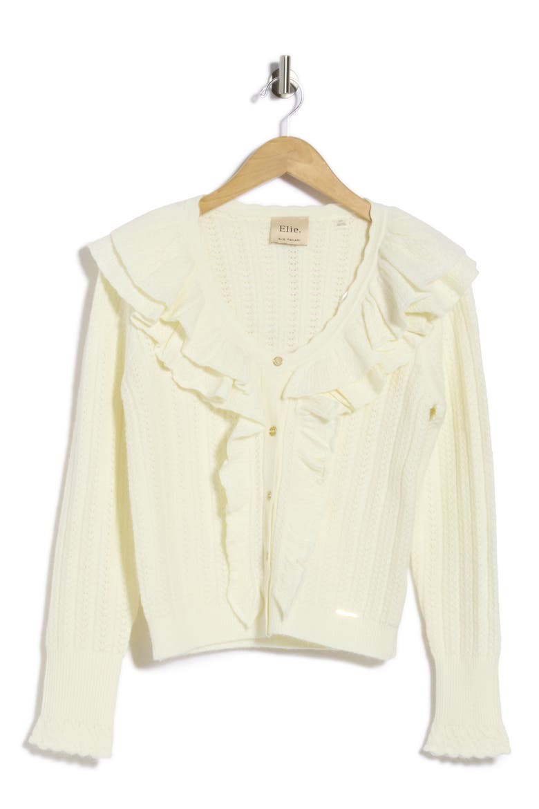 Pointelle Ruffle Cardigan, Main, color, EGRET