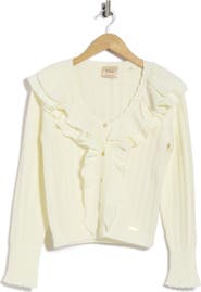 Elie Tahari Pointelle Ruffle Cardigan