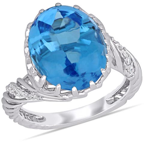 Swiss Blue Topaz & Diamond Ring 18k