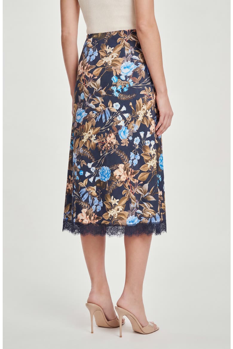 Floral Printed Midi Skirt with Lace Trim, Alternate, color, INDIGO NIGHT