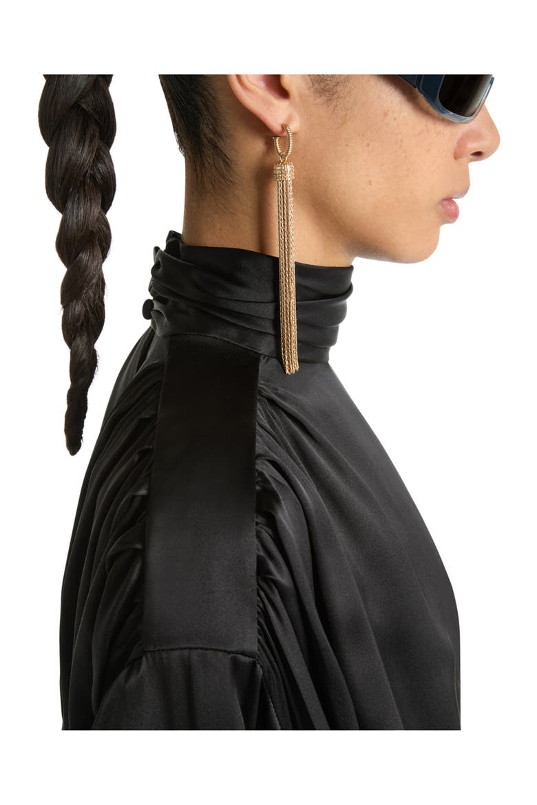 Silk satin blouse with tie detail, Alternate, color, black