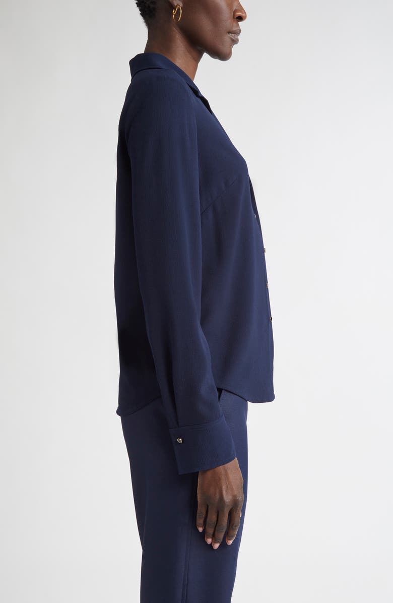 ST. JOHN Noel Stretch Crepe Button-Up Shirt, Alternate, color, Navy