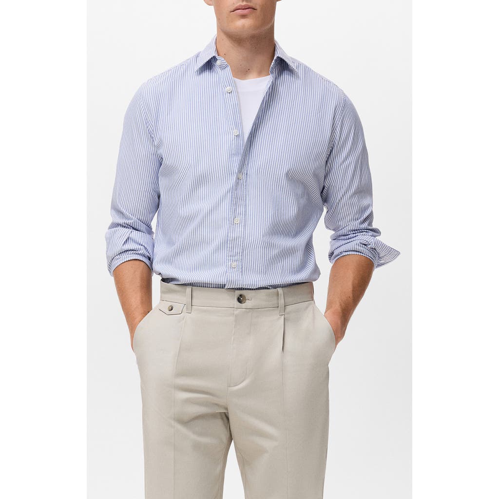 Mango Stripe Cotton Button-up Oxford Shirt In Blue