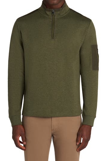 Bugatchi Cotton Blend Quarter Zip Sweater In Green