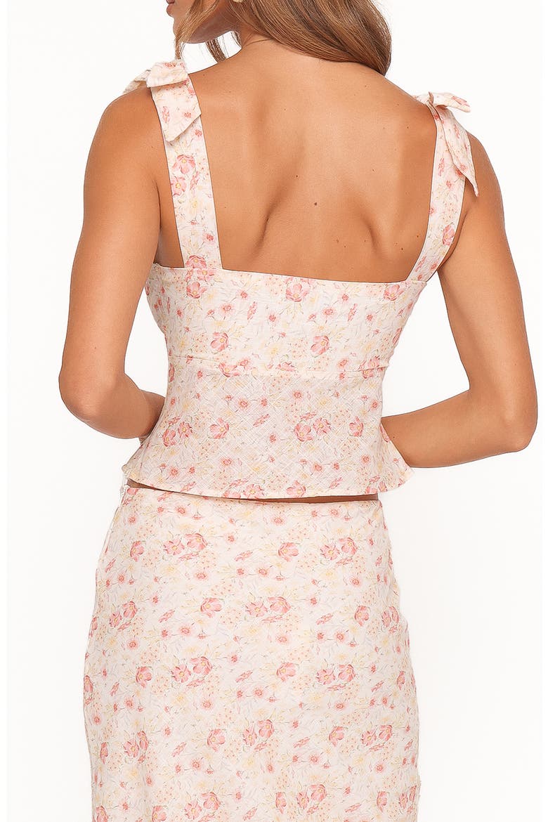Kedra Floral Tie Shoulder Linen Blend Top, Alternate, color, PEACH DITSY FLORAL