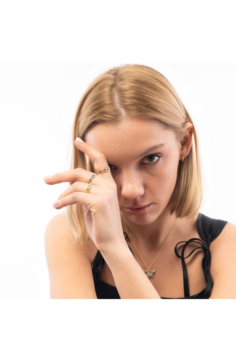 Spero London Sterling Silver Safety Pin Ring, Alternate, color, Gold