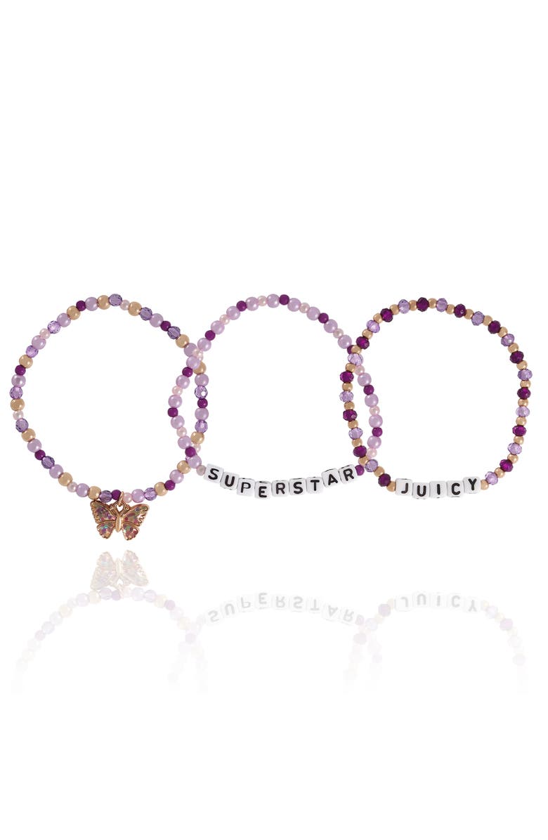 Juicy Couture Kids Kids "Juicy Superstar" Beaded Bracelet Set, Alternate, color, Purple, White, Gold