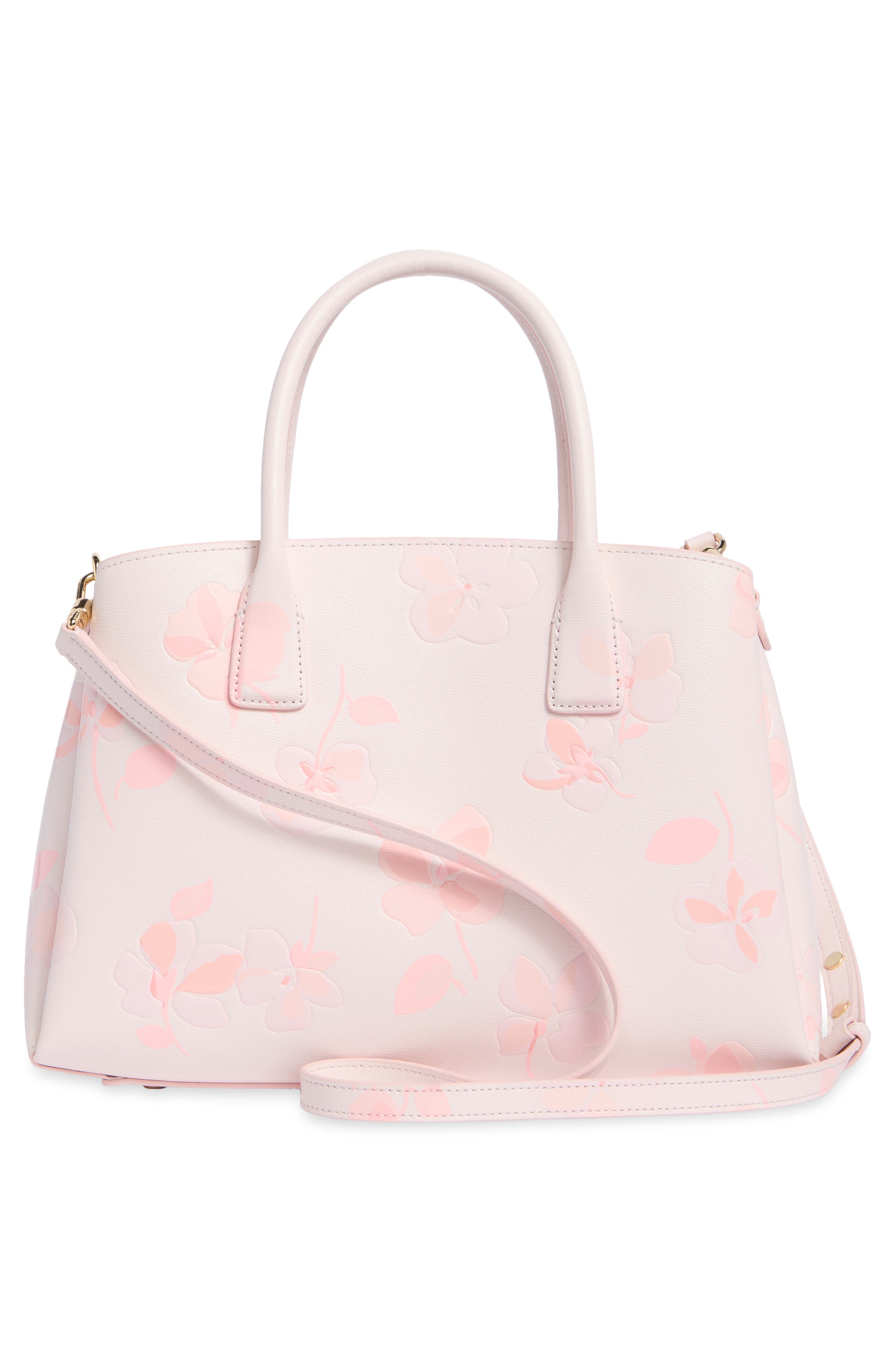 serena spring pansies embossed satchel, Alternate, color, BLUSH CLOUD MULTI