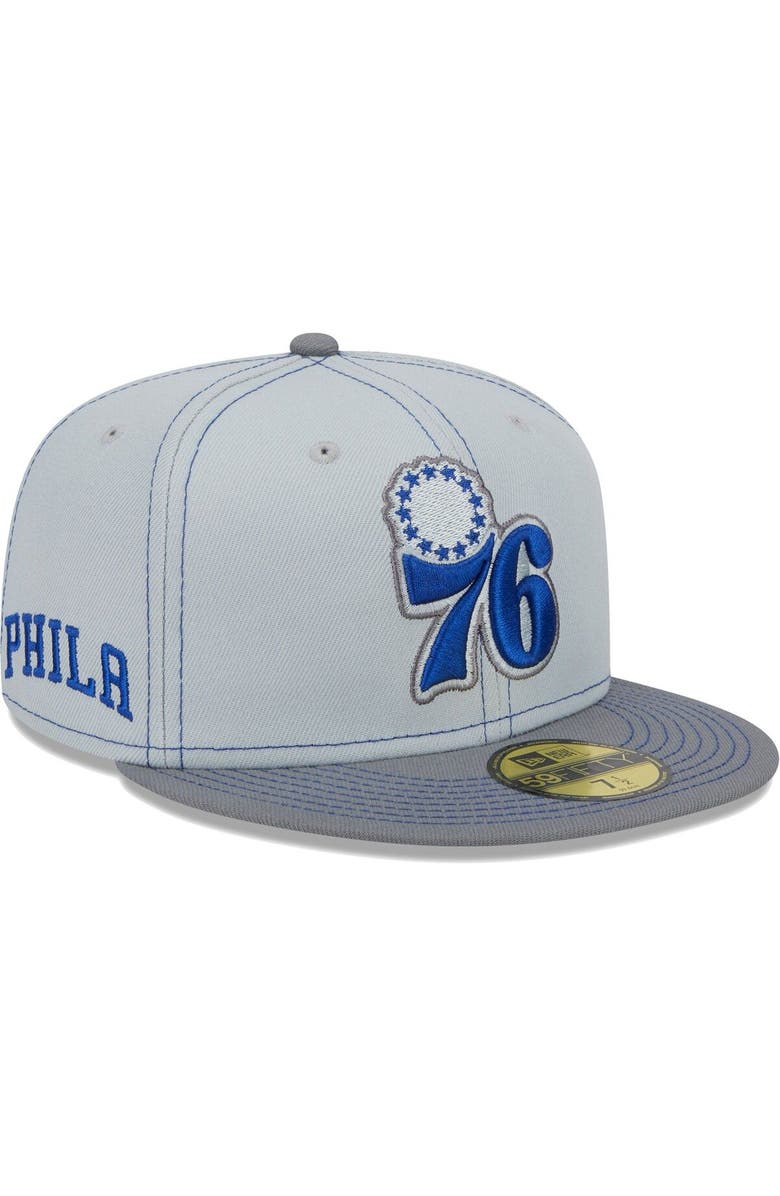 New Era Men's New Era Gray Philadelphia 76ers Color Pop 59FIFTY Fitted Hat, Alternate, color,