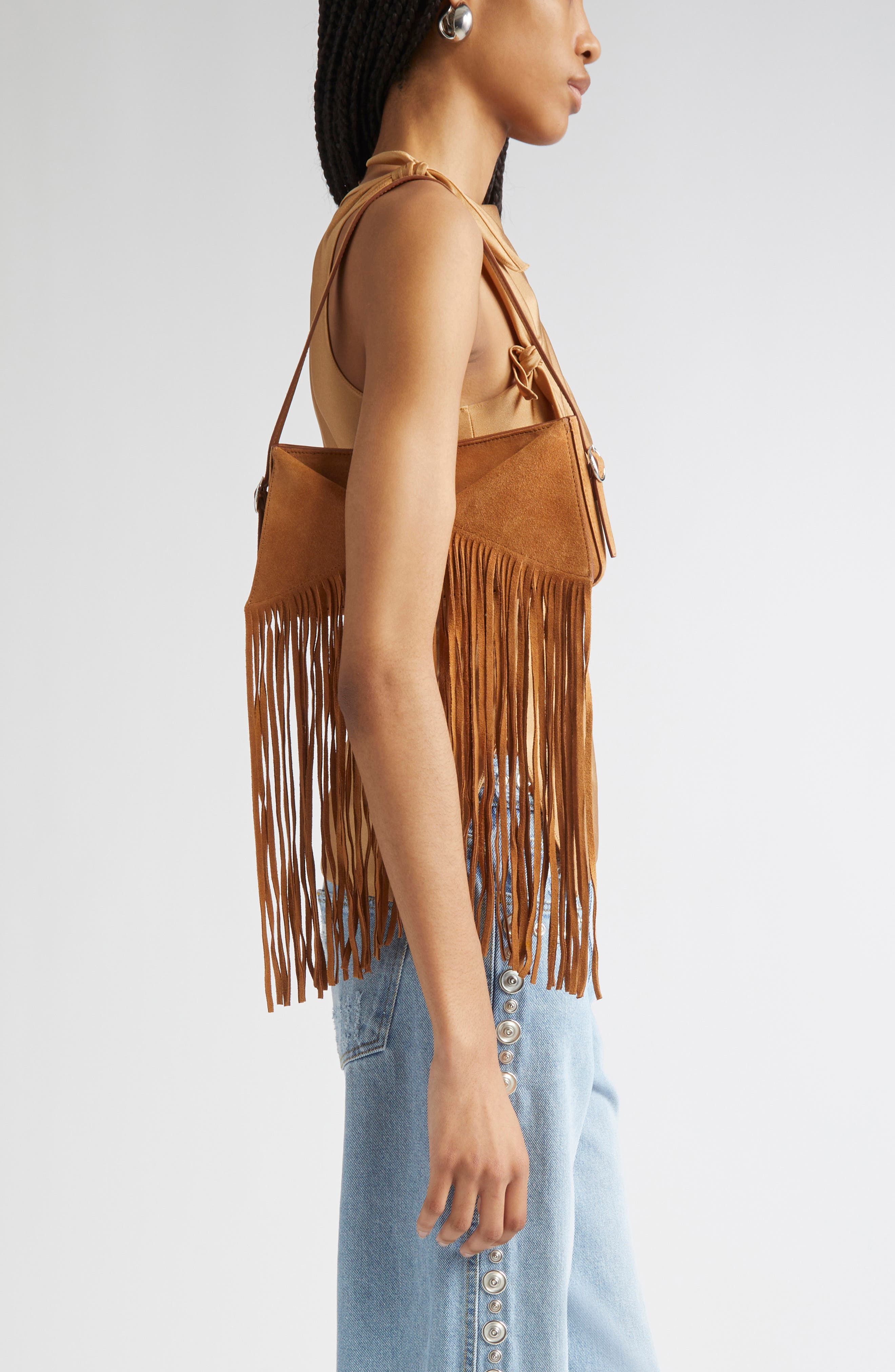 Coperni Belt Fringe Leather Baguette Bag, Alternate, color, 