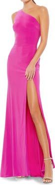Mac Duggal Jersey One Shoulder Draped Back Gown