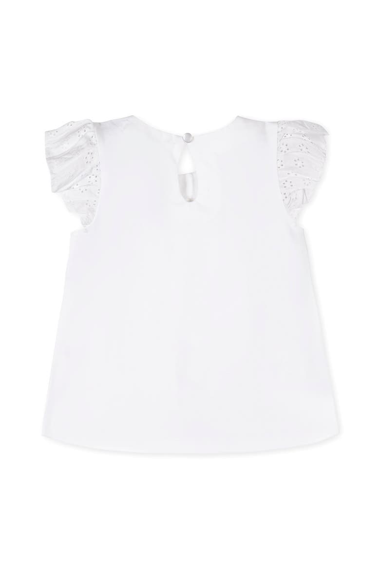 Kids' Organic Knit Top with Eyelet Flutter Sleeves, Alternate, color, White with Eyelet