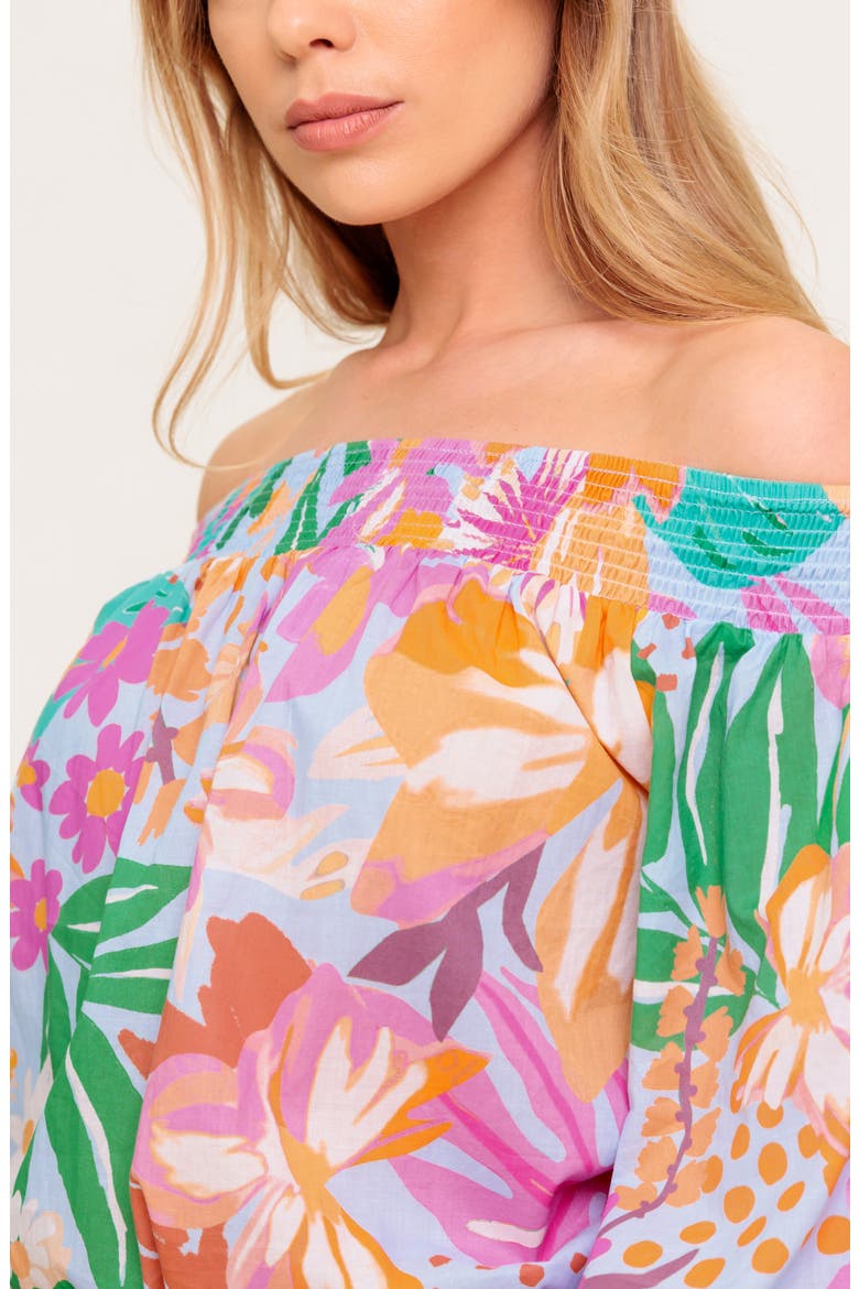 Printed Off The Shoulder Top, Alternate, color, DUSTY BLUE/ ORANGE