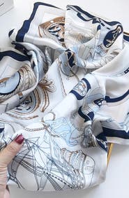 SILKSILKY Pure Mulberry Silk Printed Square Shawl Scarf