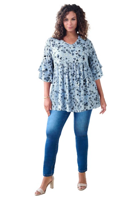 Hand Crinkled Flutter Sleeve Tunic (Plus)