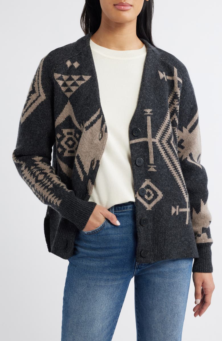 Pendleton Oversize Wool Blend Cardigan, Main, color, Black/ Taupe