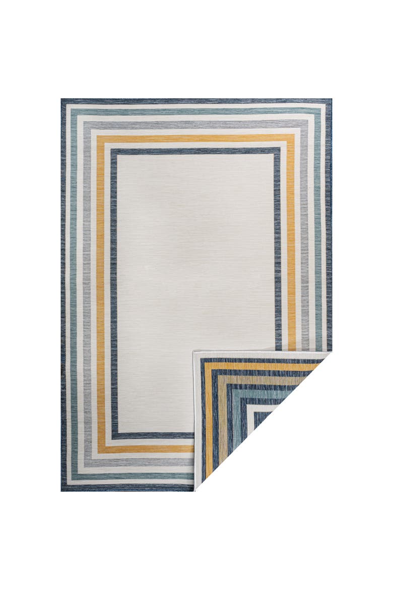 Pollux Classic Coastal Mitred Stripe Reversible Machine-Washable Indoor/Outdoor Area Rug, Main, color, Cream/Navy