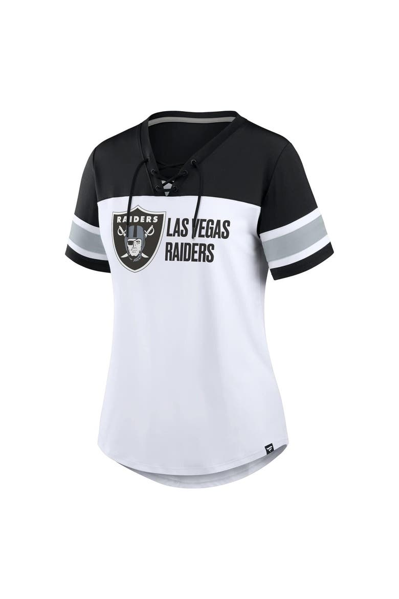 Women's Fanatics White/Black Las Vegas Raiders Athena Lace-Up V-Neck T-Shirt, Alternate, color, White