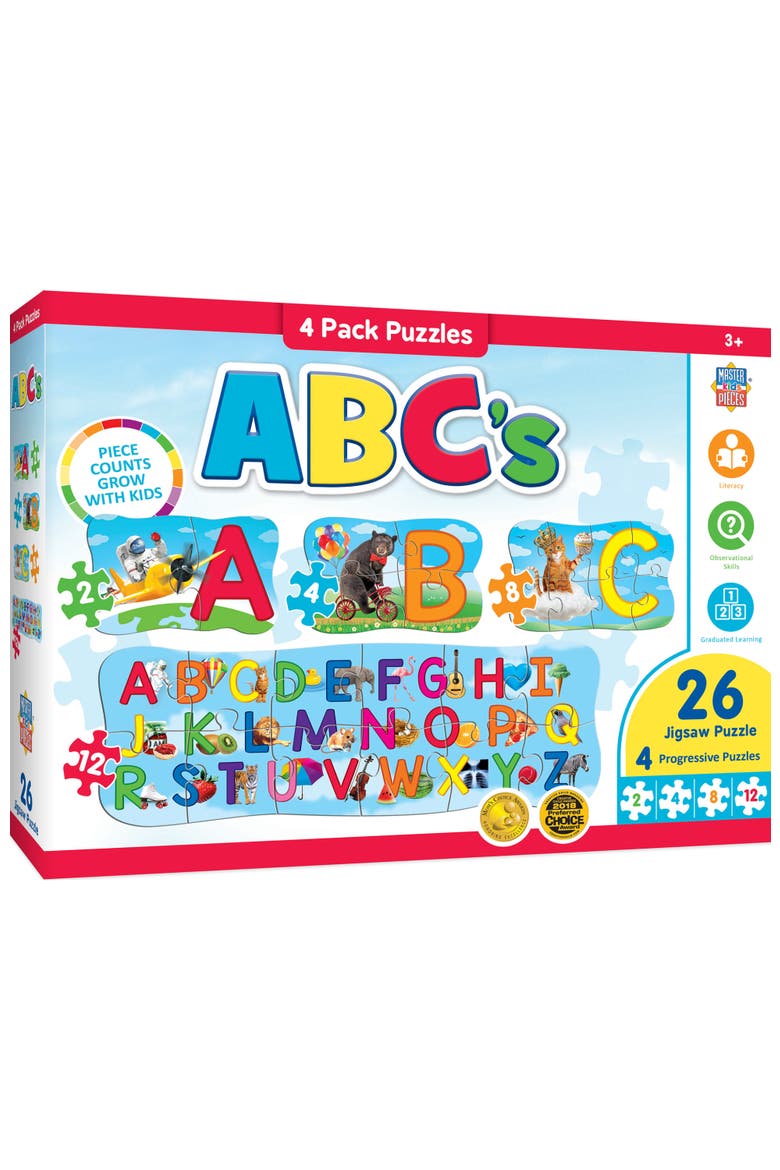 ABC's Educational 4-Pack Jigsaw Puzzles, Main, color, Multicolor