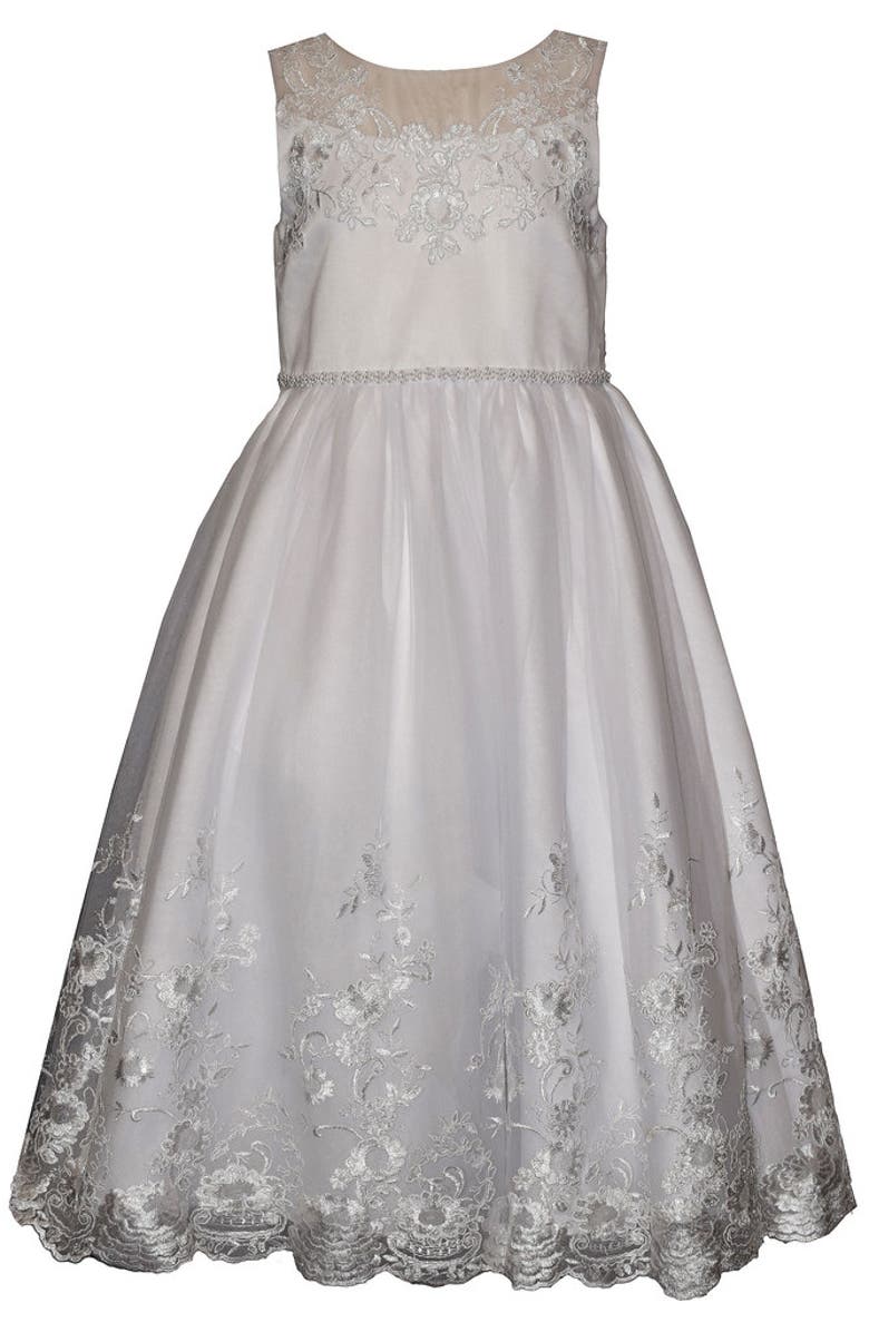 Iris & Ivy Sleeveless Embroidred Communion Dress, Main, color, White