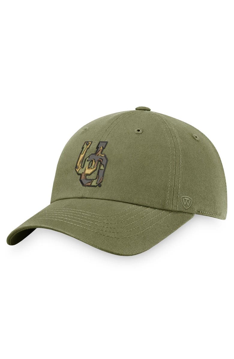 TOP OF THE WORLD Men's Top of the World Olive Oregon Ducks OHT Military Appreciation Unit Adjustable Hat, Main, color, 
