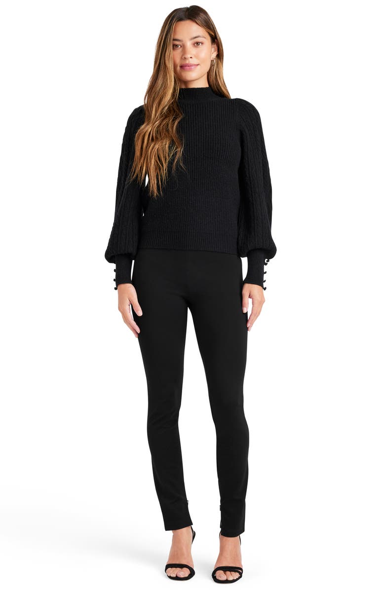 Splendid Jordyn Mock Neck Balloon Sleeve Sweater, Alternate, color, Black