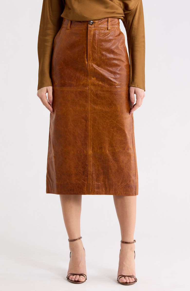 A.L.C. Mabel Leather Skirt, Main, color, Whiskey