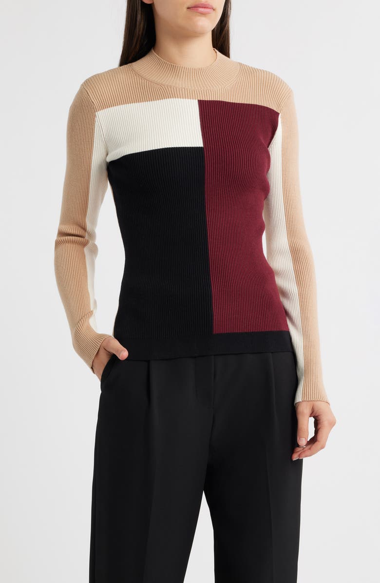 Elie Tahari The Odelia Colorblock Sweater, Main, color, French Beige