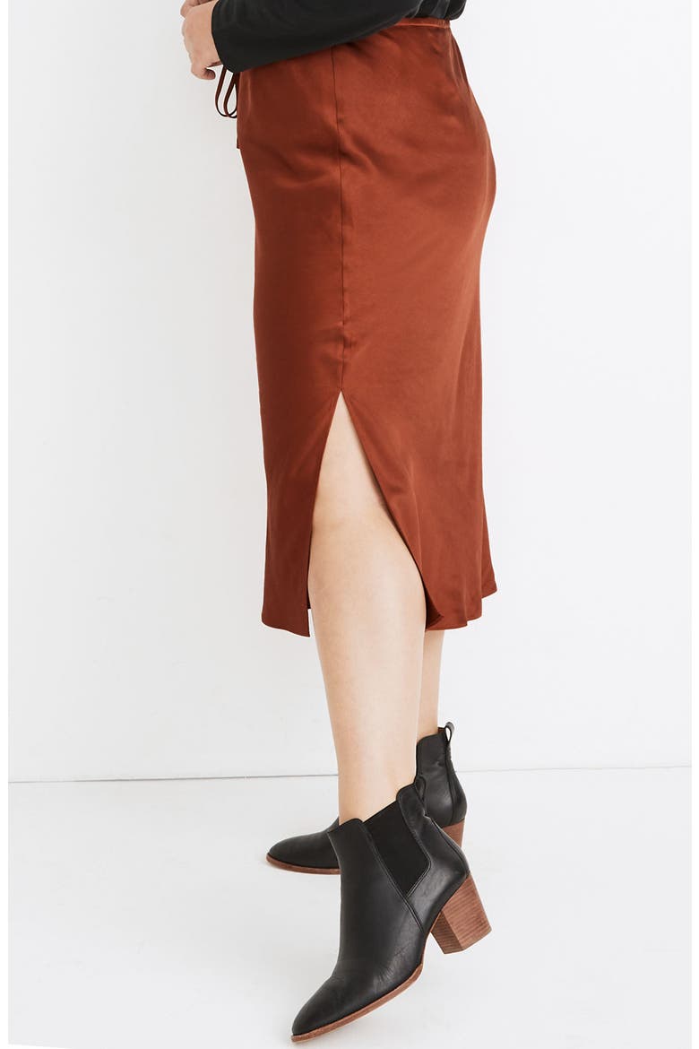 Drawstring Midi Slip Skirt, Alternate, color, DUSTY REDWOOD
