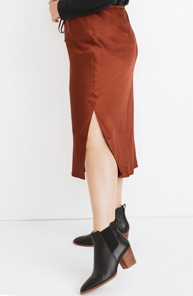 Madewell Drawstring Midi Slip Skirt, Alternate, color,