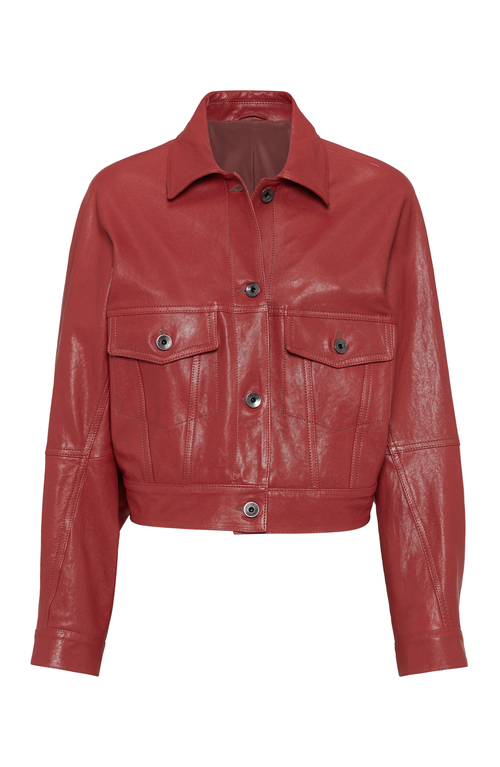 Brunello Cucinelli Leather Outerwear In Ruby