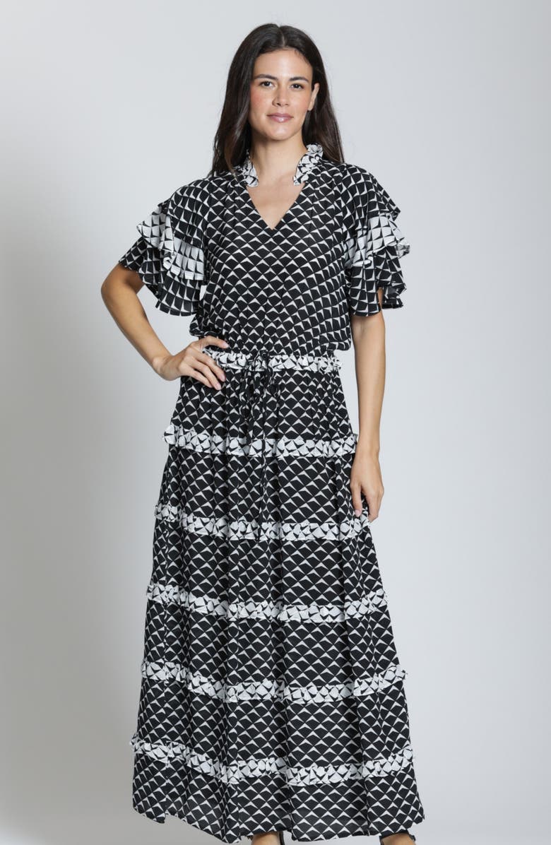 APNY Tiered Ruffle Maxi Dress, Alternate, color, Black/ White