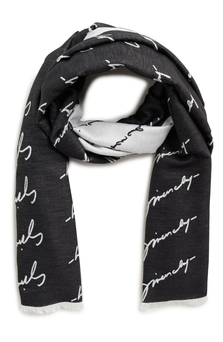 Givenchy Script Logo Silk Scarf, Main, color, 